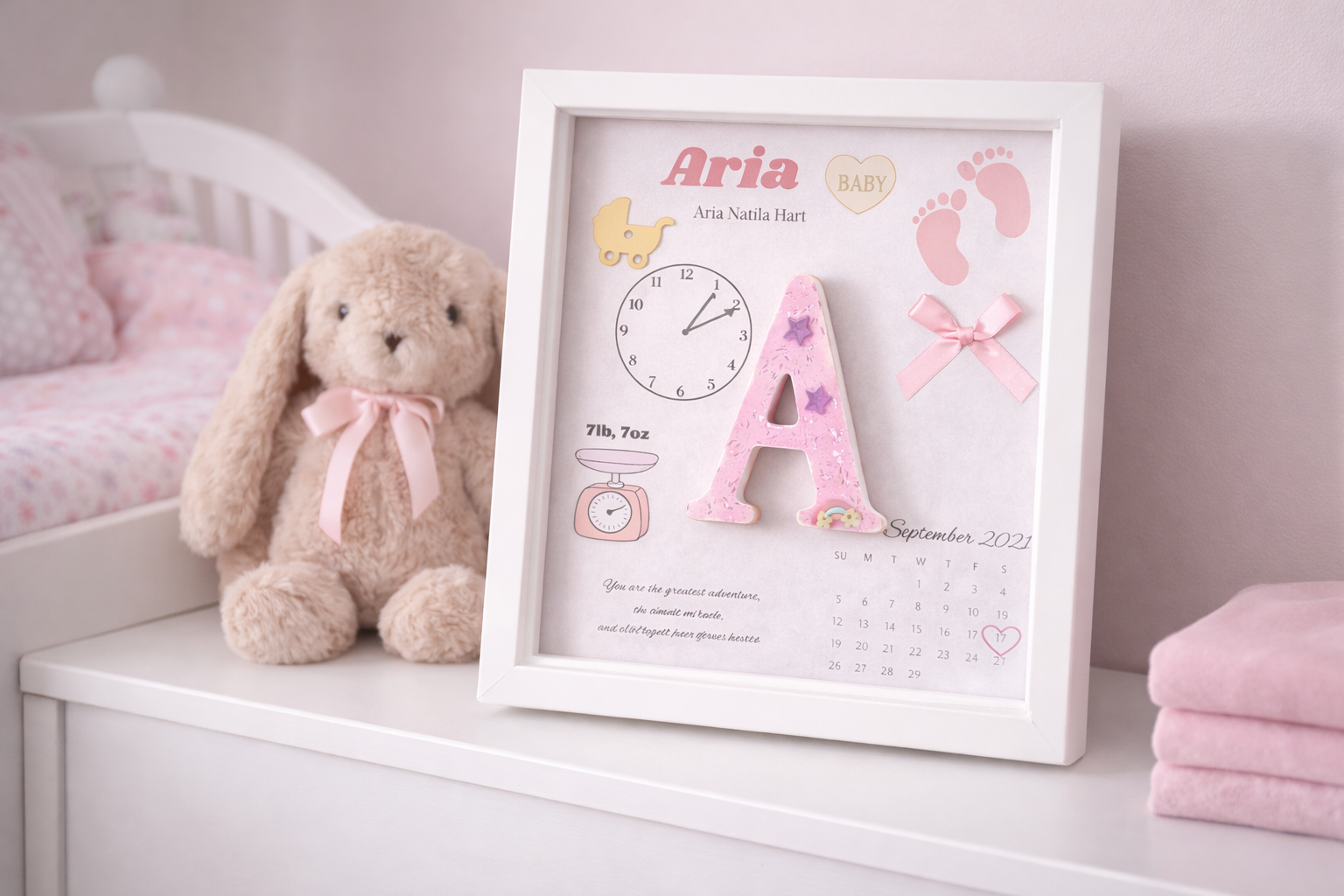 Personalised baby keepsake birth details frame
